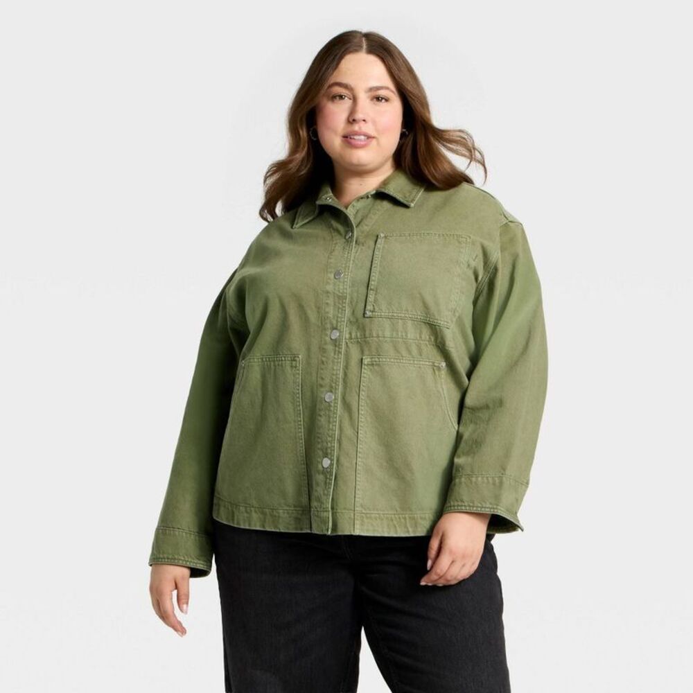 Women's Relaxed Barn Denim Coat - Universal Thread Green XXL